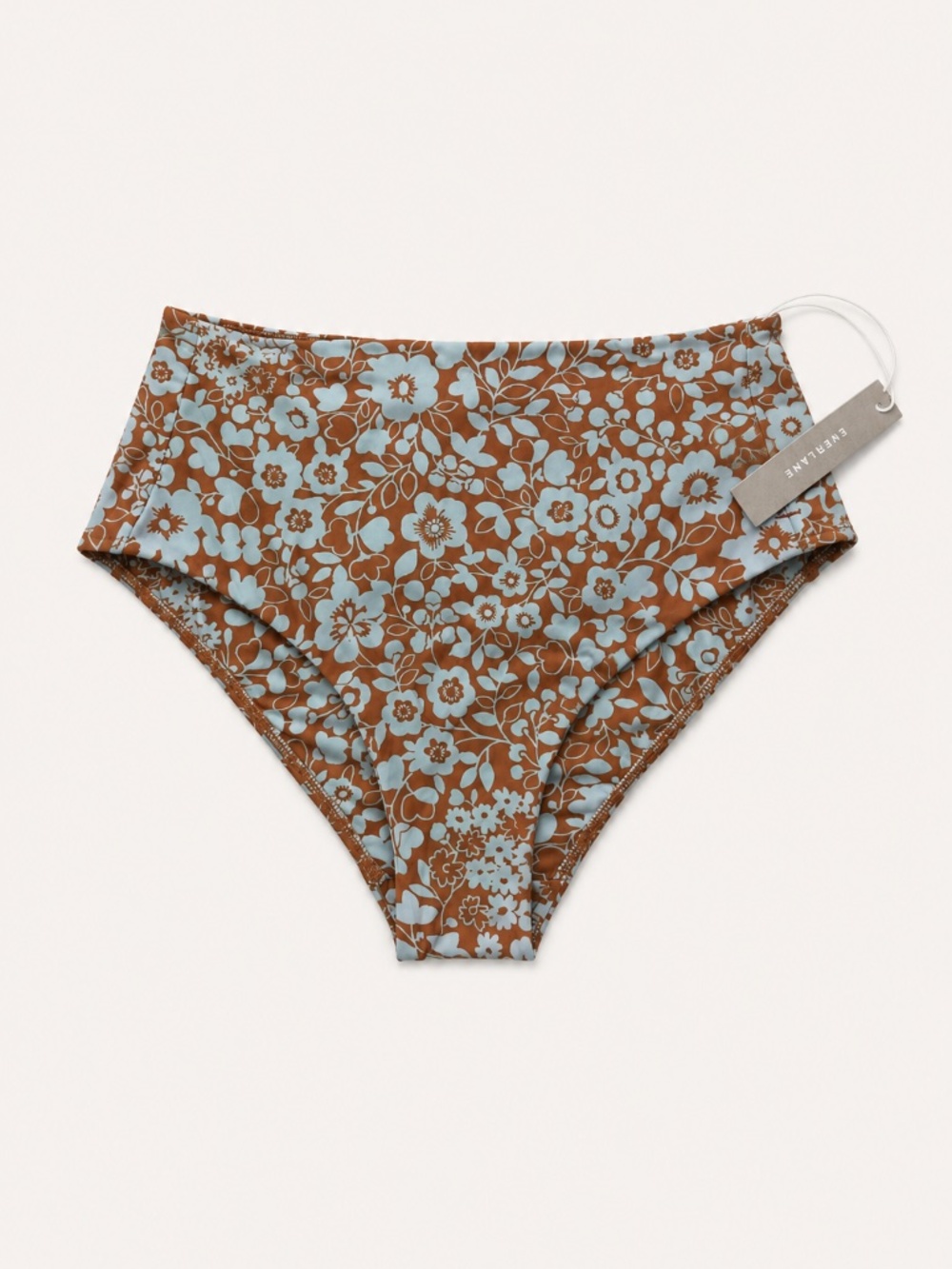 Everlane ReNew Nyle Floral High Rise Bikini Bottom Brown Blue Size XS NWT